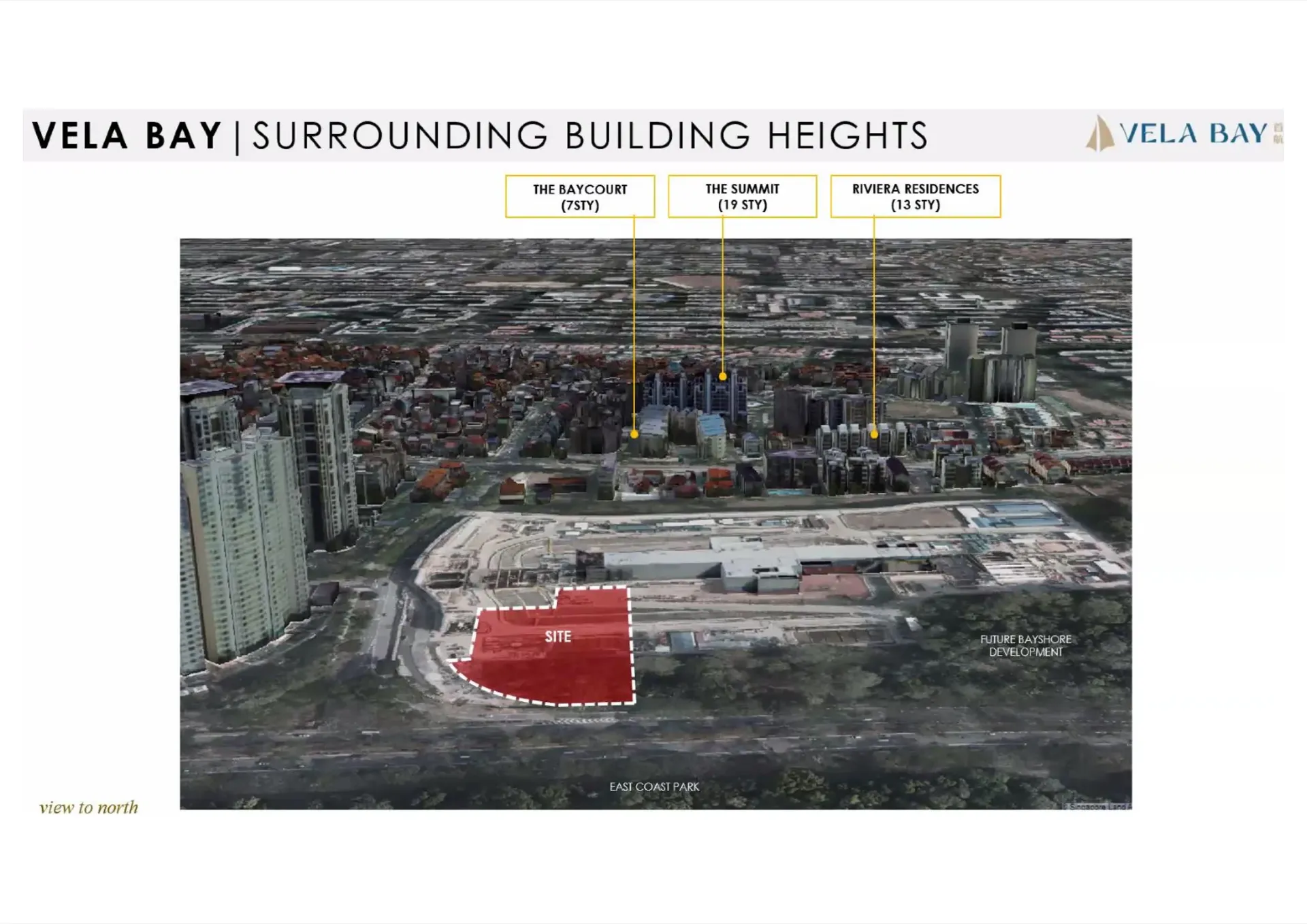 Surrounding building heights view to north — The Baycourt 7 sty, The Summit 19 sty, Riviera Residences 13 sty