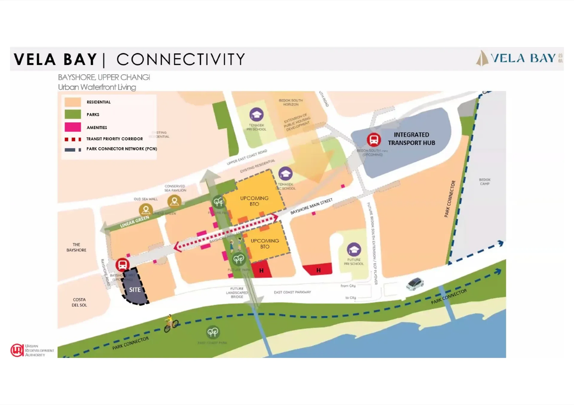 Bayshore urban masterplan showing integrated transport hub, upcoming BTO, future primary school