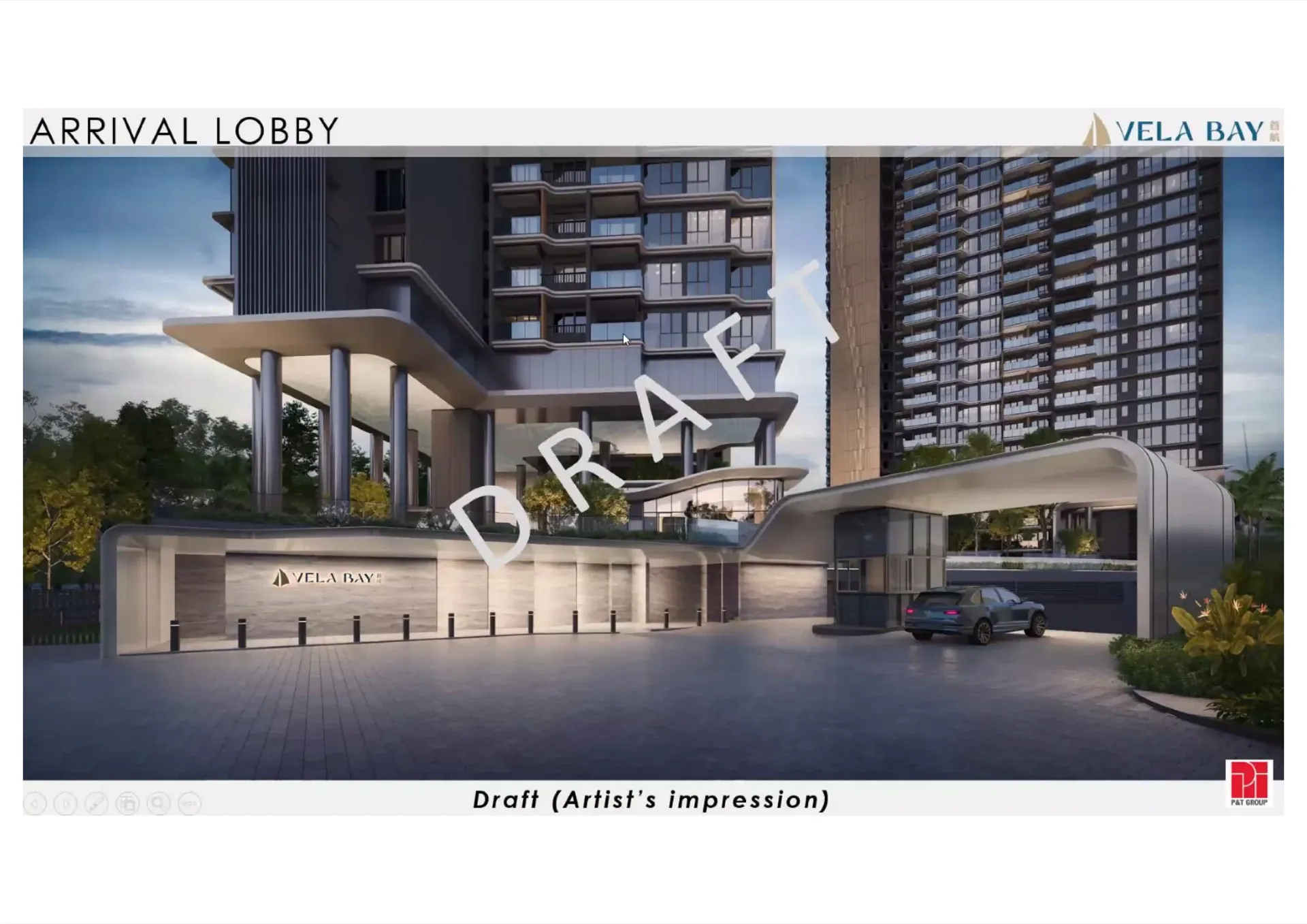 Vela Bay grand arrival lobby with modern architectural entrance