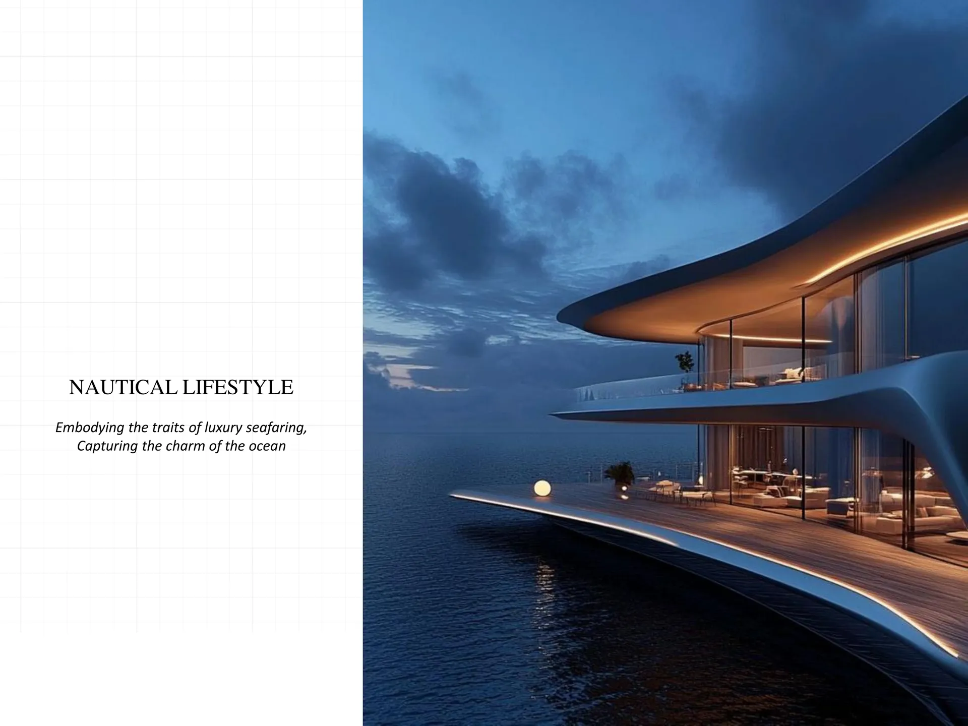 Nautical lifestyle render showing waterfront living