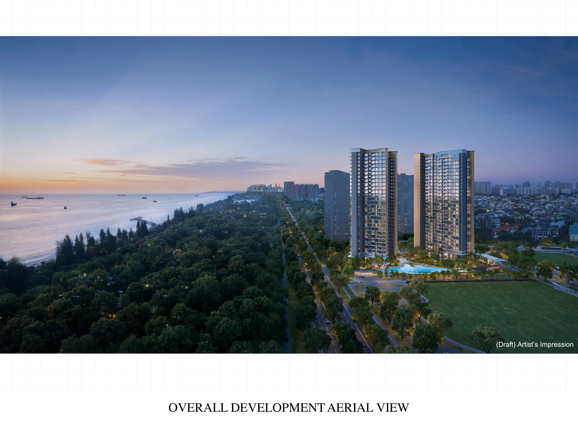 Overall aerial view of the full Vela Bay development